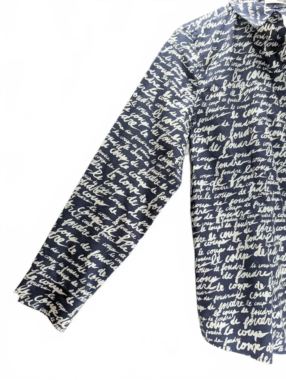 Chico's Button-Up Shirt in Navy with White Script Print 1 - Picture 2 of 5